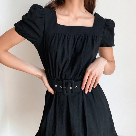 blue dress for baby girl Nasty Gal Collection Women's Contrast Stitch Racer Back Mini Dress in Black main image 0
